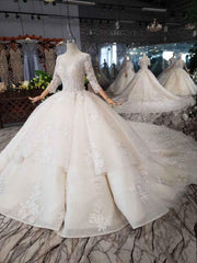 Elegant Half Sleeves Ball Gown Lace Layer Wedding Dress TN174