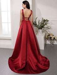 Elegant Red Long Prom Dress  Deep V Neck Backless Evening Dresses TP0957