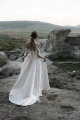 Elegant Satin White Wedding Dress Corset Wedding Dress A-line Off Shoulder Wedding Dress Victorian Wedding Dress Low Waist Wedding Dress