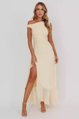 Elegant asymmetrical off shoulder collar with leg slits and side zippers for a cute and charming Prom Dresses