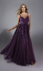 Elegant long V-neck tight corset with lace decal A-line sheer thin shoulder straps Prom Dresses