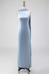 Elegant satin single shoulder sleeveless and floor length slim fit Bridesmaid Dresses