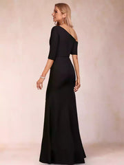 Elegant slim fit speaker/mermaid style single shoulder half sleeve pleated Mother of the Bride Dresses