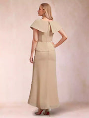 Elegant slim fit/straight V-neck asymmetrical chiffon bead sequins Mother of the Bride Dresses