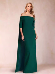 Elegant slim fit/straight off shoulder half sleeved long shawl Mother of the Bride Dresses
