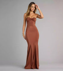 Elegant smooth knit strapless heart-shaped twisted neckline, back zipper tight corset, mermaid and floor Prom Dresses