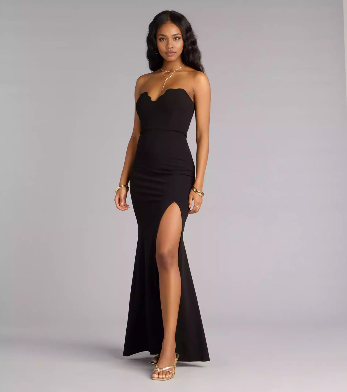 Elegant strapless heart-shaped neckline zipper closure tight corset with high slit mermaid silhouette Prom Dresses