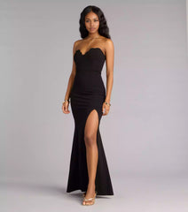 Elegant strapless heart-shaped neckline zipper closure tight corset with high slit mermaid silhouette Prom Dresses