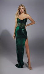 Elegant strapless long transparent corset with a hanging collar and wide slit Prom Dresses