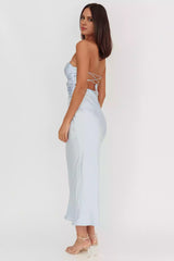 Elegant strapless satin with extra long twisted texture, backless lace up, invisible back zipper Prom Dresses