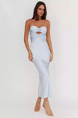 Elegant strapless satin with extra long twisted texture, backless lace up, invisible back zipper Prom Dresses