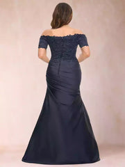 Elegant trumpet/mermaid off shoulder short sleeved plus size decal Mother of the Bride Dresses