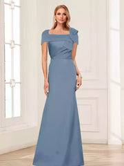 Elegant trumpet/mermaid square neck short sleeved pleated slim fit long Mother of the Bride Dresses