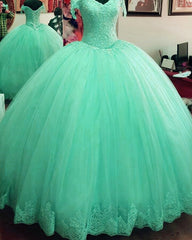 Elegeant Tulle Quinceanera Dresses Lace Appliques Off Shoulder