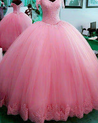 Elegeant Tulle Quinceanera Dresses Lace Appliques Off Shoulder