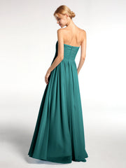 Strapless Sweetheart Neck Long Chiffon Bridesmaid Dresses Peacock