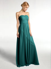 Strapless Sweetheart Neck Long Chiffon Bridesmaid Dresses Peacock