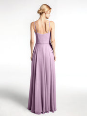 Spaghetti Strap Simple Chiffon Dress with Notch Neck Wisteria