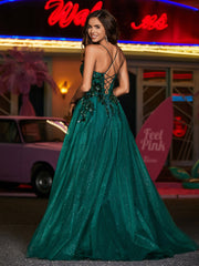 A Line Corset Bodice Tulle Ball Gown Dark Green