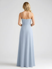 Spaghetti Strap A-Line Maxi with Bow Ties Dusty Blue