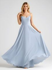 Spaghetti Strap A-Line Maxi with Bow Ties Dusty Blue