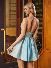 A-Line Pleated Top Spaghetti Straps Short Dress