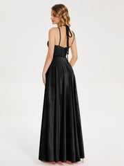 Modest Split Velvet Prom Dresses