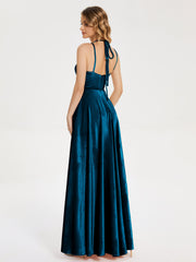 Modest Split Velvet Prom Dresses
