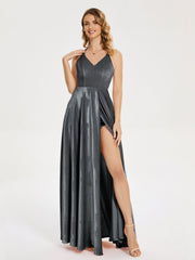 Modest Split Velvet Prom Dresses