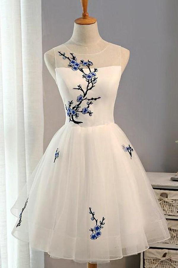 Embroidery Flowers Short Homecoming Dress Prom Dresses BD057