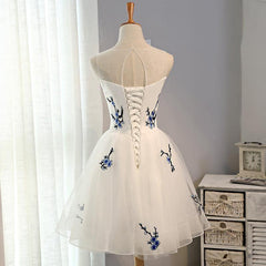Embroidery Flowers Short Homecoming Dress Prom Dresses BD057
