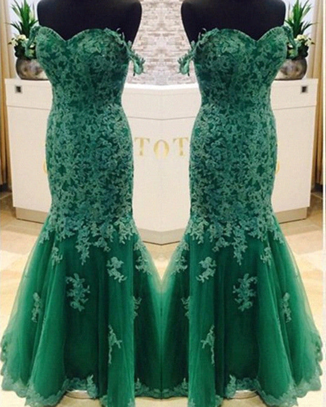 Elegant Green Lace Mermaid Evening Dresses