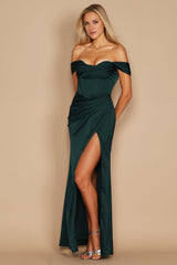 Women's Formal Dresses Elegant Long Prom Gowns Evening Dresses Floor Length Satin with Ruched Slit
