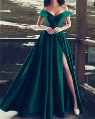 Elegant V-neck Off The Shoulder Long Satin Prom Dresses