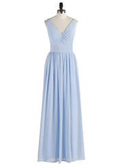 Double Beaded Strap Chiffon Dress with V Neck Sky Blue