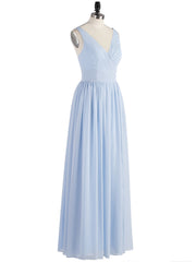 Double Beaded Strap Chiffon Dress with V Neck Sky Blue