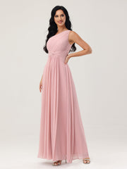 One Shoulder Dresses with Pleated Bodice Dusty Rose