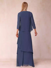 Enchanting A-line/Princess style round neck pleated and ground length ruffled Mother of the Bride Dresses