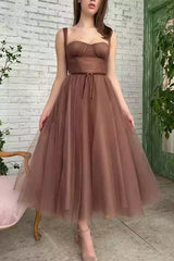 Enchanting A-line knee length chiffon thin shoulder strap, sleeveless neckline, zippered back, Prom Dresses