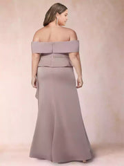 Enchanting off shoulder slim fit/straight tube plus plus rhinestones and ruffled Mother of the Bride Dresses