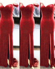 Velvet Mermaid Slit Bridesmaid Dresses Off Shoulder