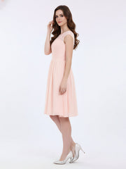Chiffon and Lace Short Bridesmaid Gown Pearl Pink