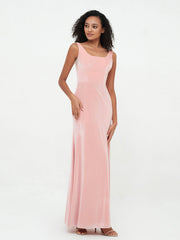 Bateau Neck Mermaid Long Velvet Dresses Dusty Rose