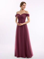 Off the Shoulder Sweetheart Neck Tulle Dress Mulberry