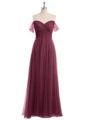 Off the Shoulder Sweetheart Neck Tulle Dress Mulberry