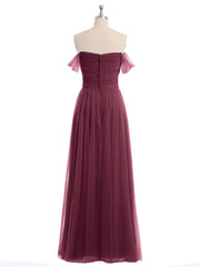 Off the Shoulder Sweetheart Neck Tulle Dress Mulberry