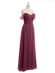 Off the Shoulder Sweetheart Neck Tulle Dress Mulberry