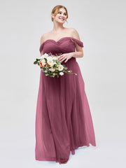 Off the Shoulder Sweetheart Neck Tulle Dress Mulberry