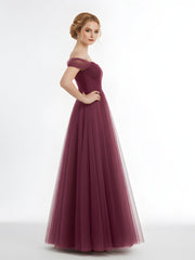 Off the Shoulder Sweetheart Neck Tulle Dress Mulberry