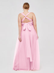 Convertible Back Floor Length Tulle Dresses Candy Pink